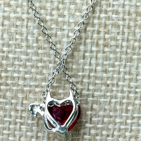 Bling Jewelry Womens .925 Sterling Silver Ruby Red Devil Heart Pendant Necklace - Picture 2 of 4